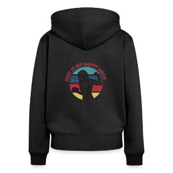 C’est mon happy hour - Sweat à capuche zippé Premium bio Femme - noir - Dos - Julia (174cm)