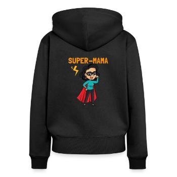 Super mom mom gift mom heroine mothers day - Women's Premium Organic Zip Hoodie - black - Back - Julia (174cm)