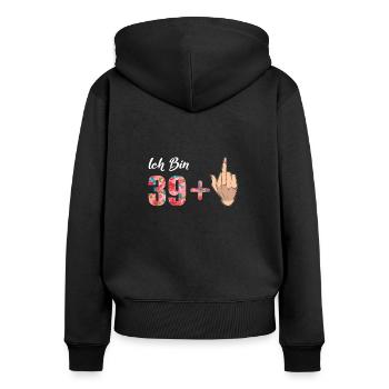Lustig Ich bin 39 plus Frauen Mittelfinger - Frauen Premium Bio Zip Hoodie - Schwarz - Hinten - Julia (174cm)