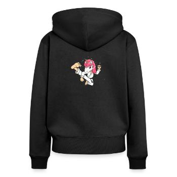 Karaté Licorne Arts martiaux High Kick - Sweat à capuche zippé Premium bio Femme - noir - Dos - Julia (174cm)