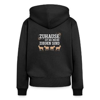 Ziege - Frauen Premium Bio Zip Hoodie - Schwarz - Hinten - Julia (174cm)
