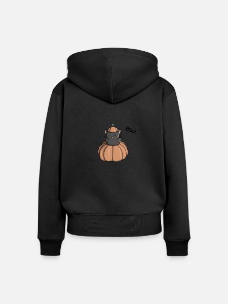 Halloween Kürbis Katze Gespenst süß Manga - Frauen Premium Bio Zip Hoodie - Schwarz