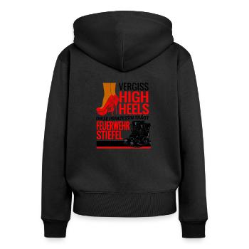 Prinzessin Frau Feuerwehr Stiefel High Heels - Frauen Premium Bio Zip Hoodie - Schwarz - Hinten - Julia (174cm)