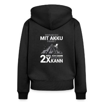 Warum ich mit Akku fahre Fahrrad MTB Radfahrer - Frauen Premium Bio Zip Hoodie - Schwarz - Hinten - Julia (174cm)