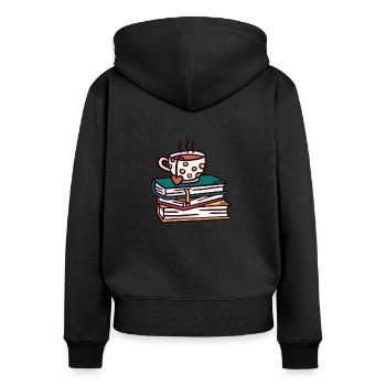 Book cup tea coffee books reading gift - Women's Premium Organic Zip Hoodie - black - Back - Julia (174cm)