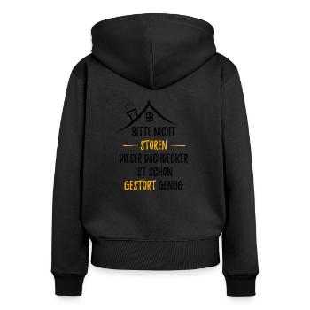 DACHDECKER - Frauen Premium Bio Zip Hoodie - Schwarz - Hinten - Julia (174cm)