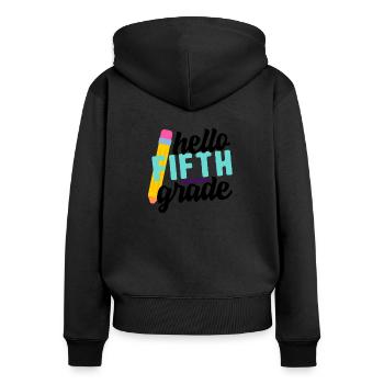 Bonjour, enseignant élève de cinquième année, dos coloré - Sweat à capuche zippé Premium bio Femme - noir - Dos - Julia (174cm)