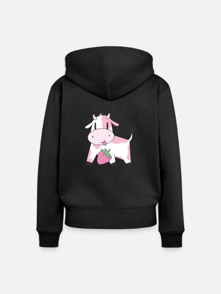 Strawberry Cow - Frauen Premium Bio Zip Hoodie - Schwarz