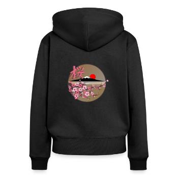 Japanese cherry blossom tree - Women's Premium Organic Zip Hoodie - black - Back - Julia (174cm)