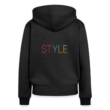 Style - Frauen Premium Bio Zip Hoodie - Schwarz - Hinten - Julia (174cm)