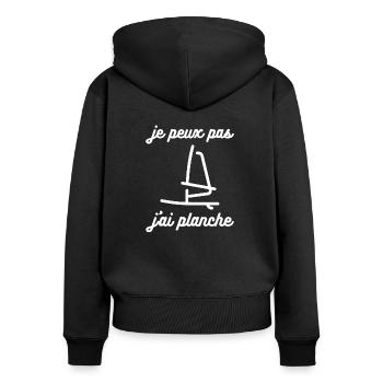 t shirt je peux pas j'ai planche à voile - Sweat à capuche zippé Premium bio Femme - noir - Dos - Julia (174cm)