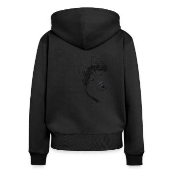 Curieux chien Siberian Husky - Sweat à capuche zippé Premium bio Femme - noir - Dos - Julia (174cm)