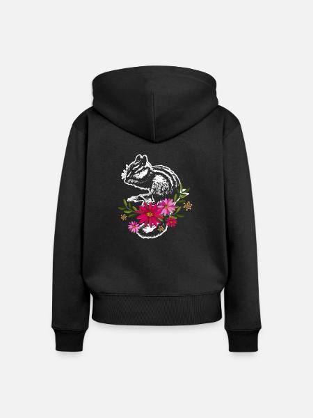 Chipmunk mit Blumen - Frauen Premium Bio Zip Hoodie - Schwarz