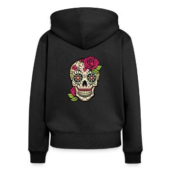 Crâne de sucre, jour des morts, Dia de los Muertos - Sweat à capuche zippé Premium bio Femme - noir - Dos - Julia (174cm)