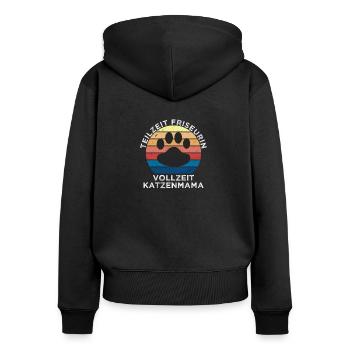 Vollzeit Katzenmama und Teilzeit Friseurin - Frauen Premium Bio Zip Hoodie - Schwarz - Hinten - Julia (174cm)