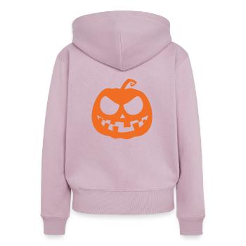 Citrouille d'Halloween effrayante - Sweat à capuche zippé Premium bio Femme - rose poudré - Dos - Julia (174cm)