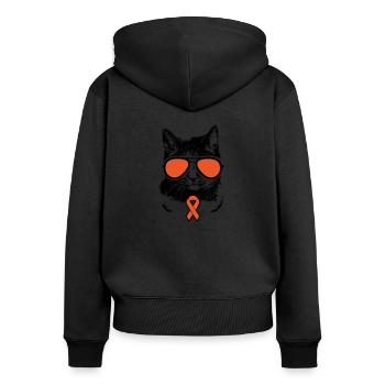 Sensibilisation au ruban orange chat Vintage - Sweat à capuche zippé Premium bio Femme - noir - Dos - Julia (174cm)