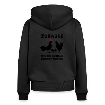 Zuhause Hahn Huhn Hühner Familie Lustig Spruch - Frauen Premium Bio Zip Hoodie - Schwarz - Hinten - Julia (174cm)