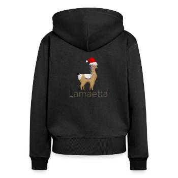 Weihnachten - Lama - Weihnachtlich - Lametta - Top - Frauen Premium Bio Zip Hoodie - Schwarz - Hinten - Julia (174cm)
