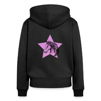 Chevaux Paillettes - Sweat à capuche zippé Premium bio Femme - noir - Dos - Julia (174cm)