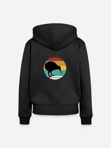 Kiwi Vogel Retro Sun Silhouette - Frauen Premium Bio Zip Hoodie - Schwarz