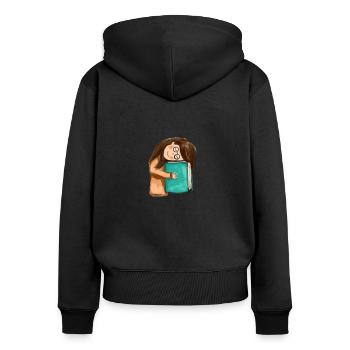 Book, books, little girl with a book - Women's Premium Organic Zip Hoodie - black - Back - Julia (174cm)
