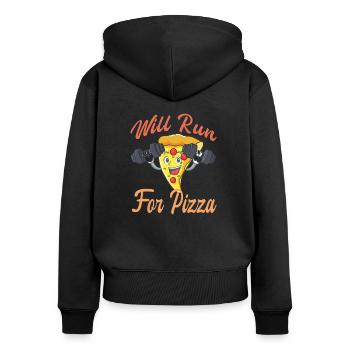 "Will Run For Pizza" - Sweat à capuche zippé Premium bio Femme - noir - Dos - Julia (174cm)
