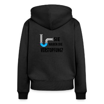 Heizungsbauer dürfen das - Frauen Premium Bio Zip Hoodie - Schwarz - Hinten - Julia (174cm)
