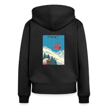 Zermatt Ski - Frauen Premium Bio Zip Hoodie - Schwarz - Hinten - Julia (174cm)