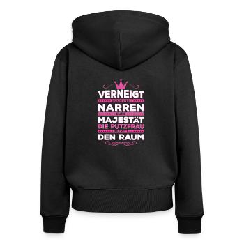 Putzfrau Putzkraft Putzhilfe Reingungskraft - Frauen Premium Bio Zip Hoodie - Schwarz - Hinten - Julia (174cm)
