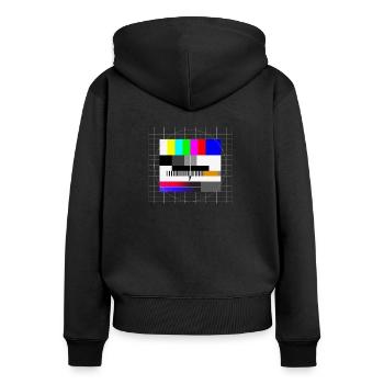 Motif de test rétro - Sweat à capuche zippé Premium bio Femme - noir - Dos - Julia (174cm)
