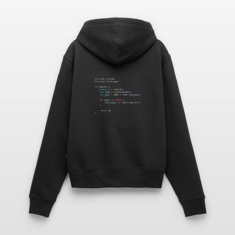 Hello World 2020 in C ++ Programming Language, Code Women's Premium Organic Zip Hoodie