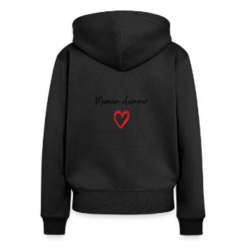 Maman d amour - Sweat à capuche zippé Premium bio Femme - noir - Dos - Julia (174cm)
