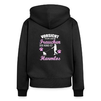 Vorsicht Vor Dem Frauchen Der Hund Ist Harmlos - Frauen Premium Bio Zip Hoodie - Schwarz - Hinten - Julia (174cm)