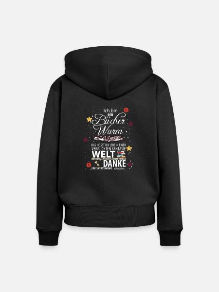 Bücherwurm - Frauen Premium Bio Zip Hoodie - Schwarz