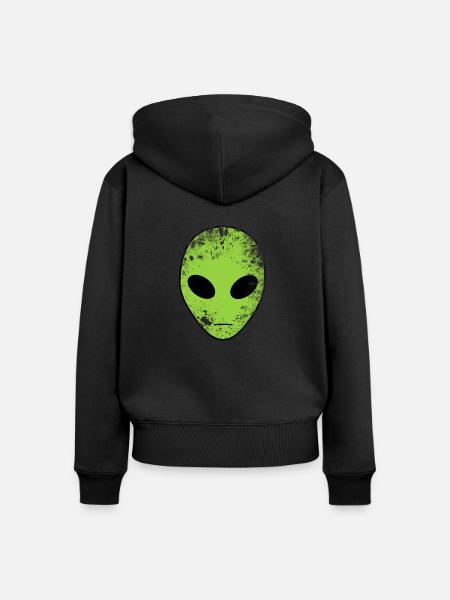 Grüner Alienkopf - Frauen Premium Bio Zip Hoodie - Schwarz