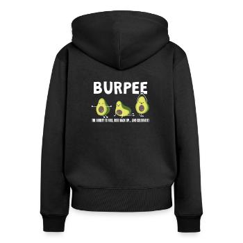 The ability to fall, Burpee Avocado Weightlifting - Women's Premium Organic Zip Hoodie - black - Back - Julia (174cm)