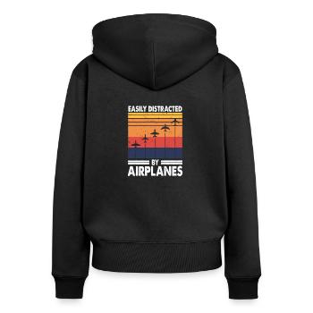 Easily Distracted By Airplanes Pilot Flugzeugliebe - Frauen Premium Bio Zip Hoodie - Schwarz - Hinten - Julia (174cm)