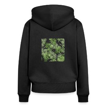 Feuilles tropicales - Sweat à capuche zippé Premium bio Femme - noir - Dos - Julia (174cm)