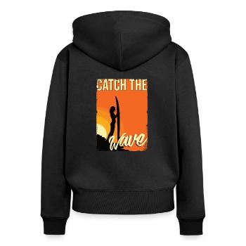 Surfing - Frauen Premium Bio Zip Hoodie - Schwarz - Hinten - Julia (174cm)