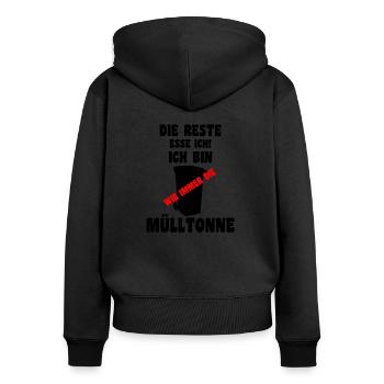 Mülltonnen Spruch Design - Frauen Premium Bio Zip Hoodie - Schwarz - Hinten - Julia (174cm)