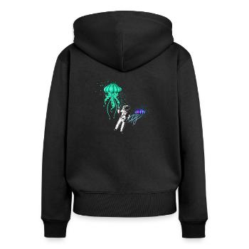 Cosmonaute méduse - Sweat à capuche zippé Premium bio Femme - noir - Dos - Julia (174cm)