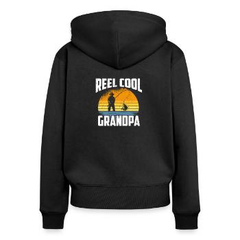 Reel Cool Grandpa, Funny Fishing Grandpa - Women's Premium Organic Zip Hoodie - black - Back - Julia (174cm)