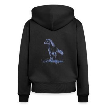Pferd Pony blaues Glitzer Pony Liebe - Frauen Premium Bio Zip Hoodie - Schwarz - Hinten - Julia (174cm)