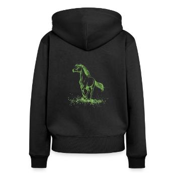 Chevaux poney vert paillettes amour - Sweat à capuche zippé Premium bio Femme - noir - Dos - Julia (174cm)