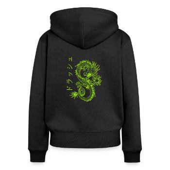 Japanischer Drache Retro Streetwear Dragon 90s - Frauen Premium Bio Zip Hoodie - Schwarz - Hinten - Julia (174cm)