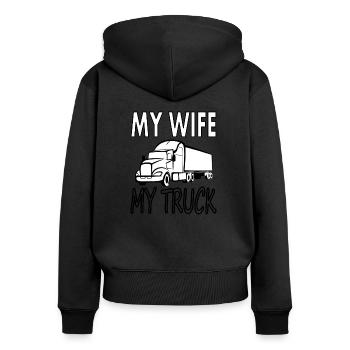 LKW Fahrer LKW fahren Lastwagen LKW-Fahrer Spruch - Frauen Premium Bio Zip Hoodie - Schwarz - Hinten - Julia (174cm)