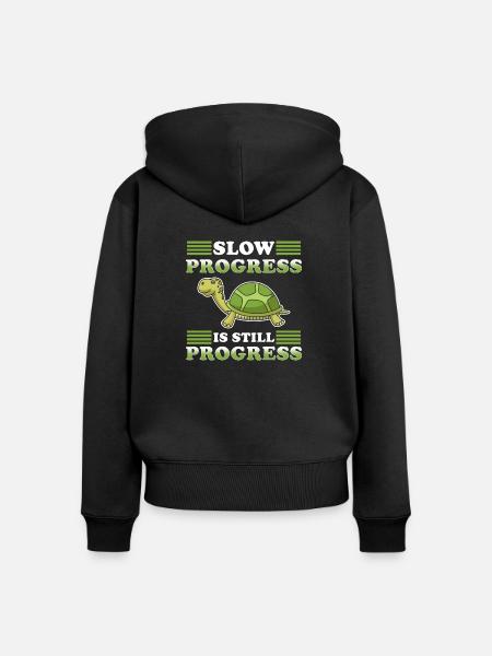 Schildkröte lustiger Spruch langsam - Frauen Premium Bio Zip Hoodie - Schwarz