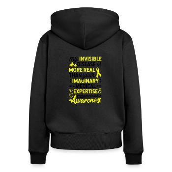 Ma maladie invisible, sensibilisation à l’endométriose - Sweat à capuche zippé Premium bio Femme - noir - Dos - Julia (174cm)