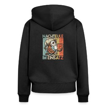 Nachteule im Einsatz Eule Müde Krankenschwester - Frauen Premium Bio Zip Hoodie - Schwarz - Hinten - Julia (174cm)